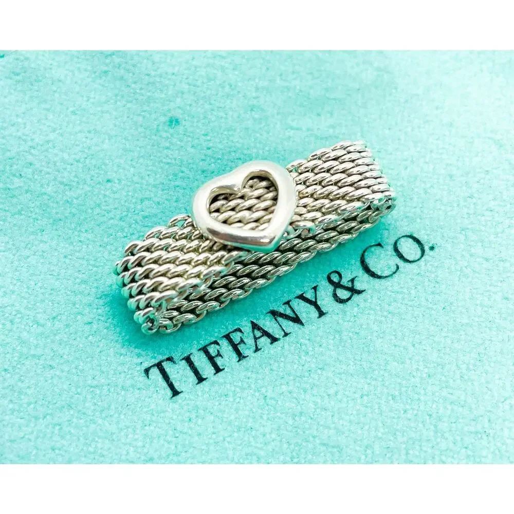 Tiffany & Co. Somerset Mesh Heart Ring Sterling Silver Size 6 w/ Pouch